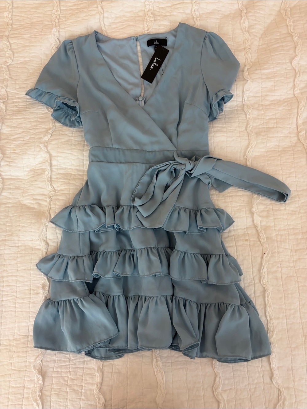 Lulu's Light Blue Ruffle Wrap Mini Dress